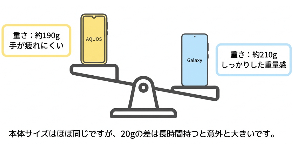 ワイモバイルのAQUOS wish4とGalaxy A25のサイズを比較